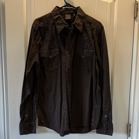 Men's Brown Western Pearl Snap Shirt - Picture 1 of 6